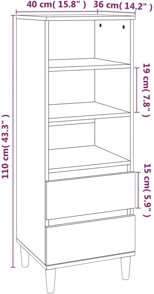 Makastle Modern Hochregal mit 3 offene Fächer & 2 Schubladen, Vitrinenschrank Bücherregal Bücherschr