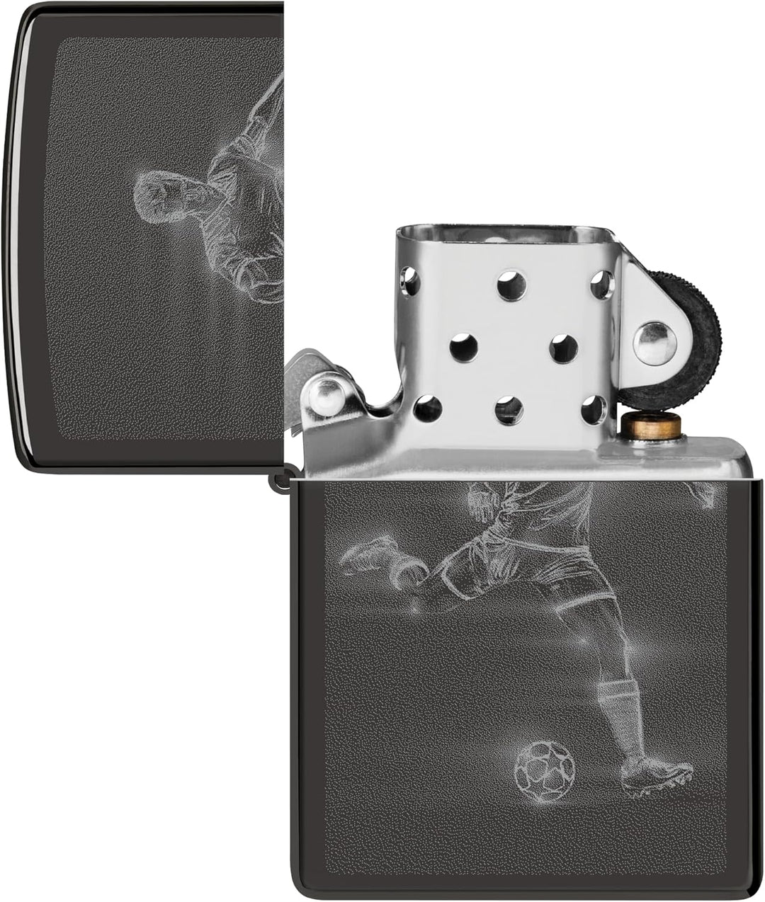 Zippo Sturmfeuerzeug - Soccer Player in Action, High Polish Black, Photo Image - Nachfüllbar - Wiede