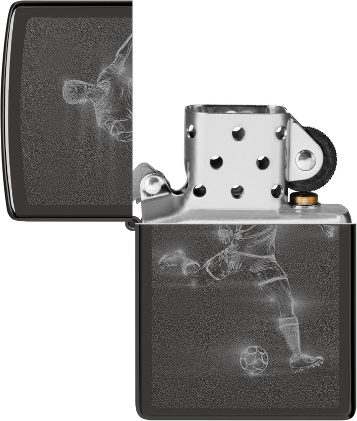 Zippo Sturmfeuerzeug - Soccer Player in Action, High Polish Black, Photo Image - Nachfüllbar - Wiede