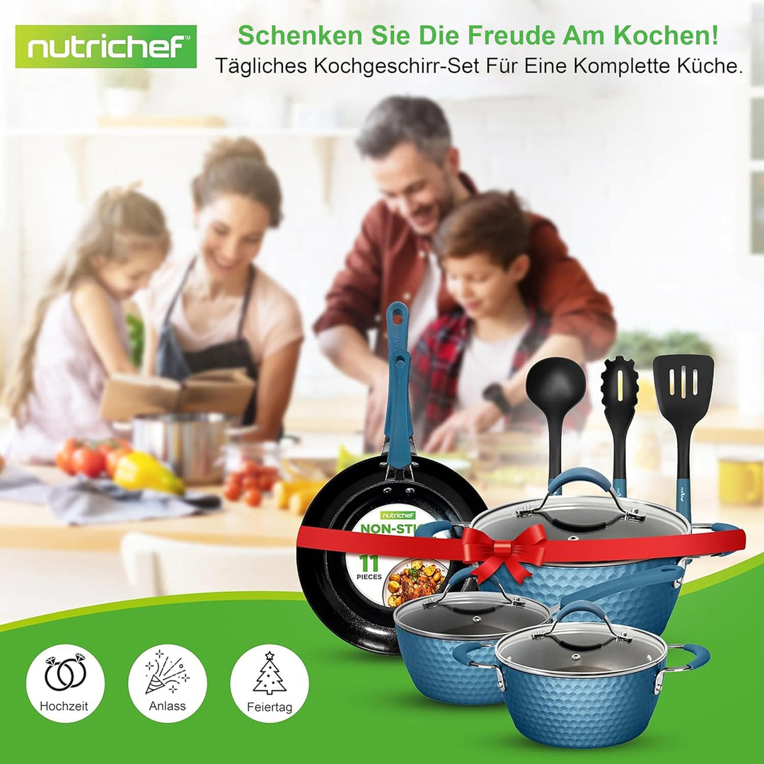 NutriChef Excilon Antihaft-Kochgeschirr, Töpfe und Pfannen Set mit Stielkasserolle, Bratpfannen, Koc