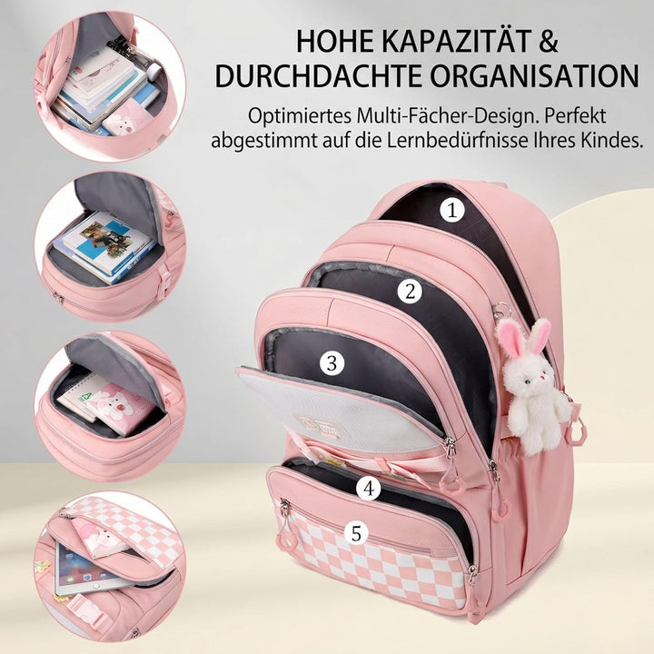 JANSBEN Schulrucksack Mädchen Teenager Aesthetic Rucksack Schule Reissfestes Daypack mit Anti-Diebst