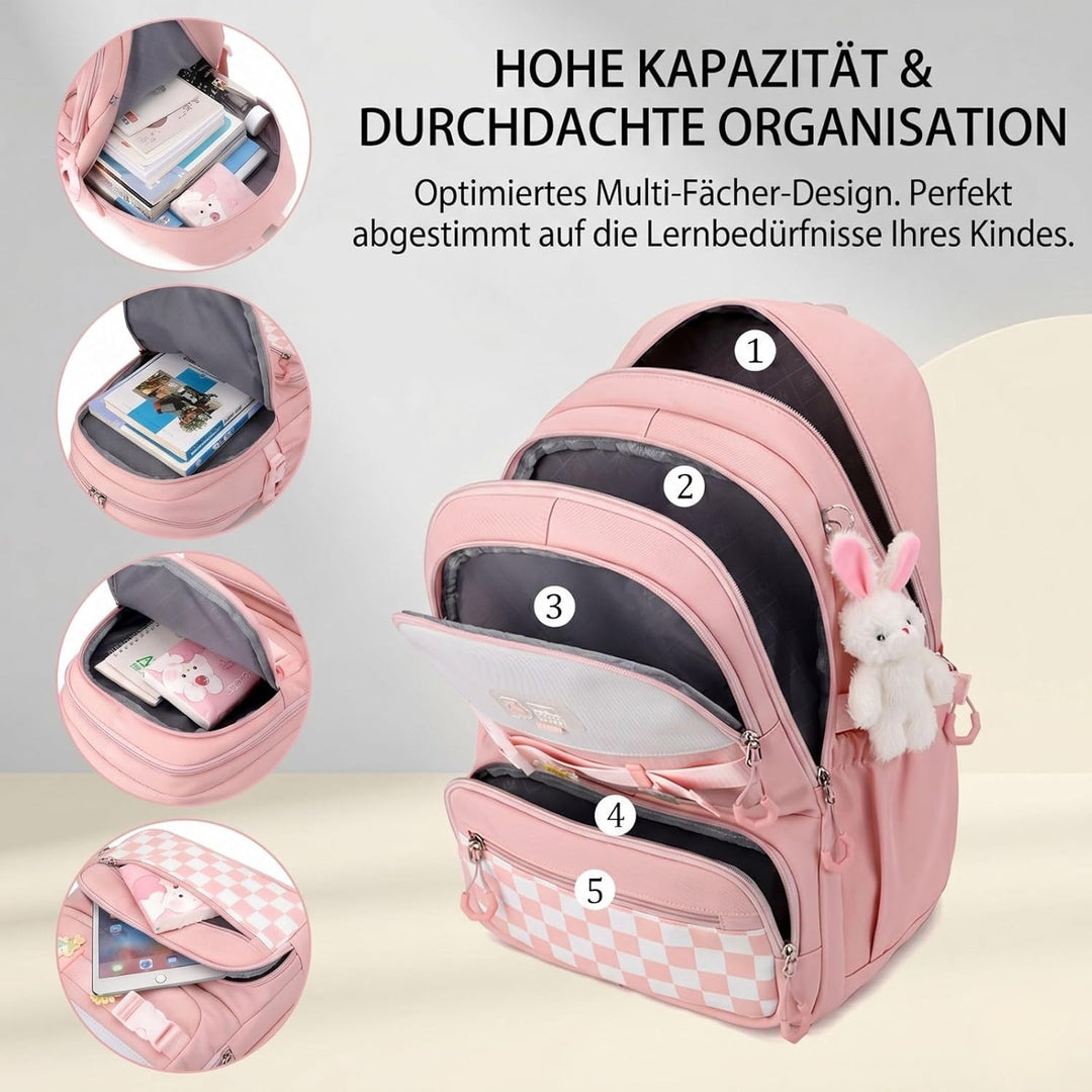 JANSBEN Schulrucksack Mädchen Teenager Aesthetic Rucksack Schule Reissfestes Daypack mit Anti-Diebst