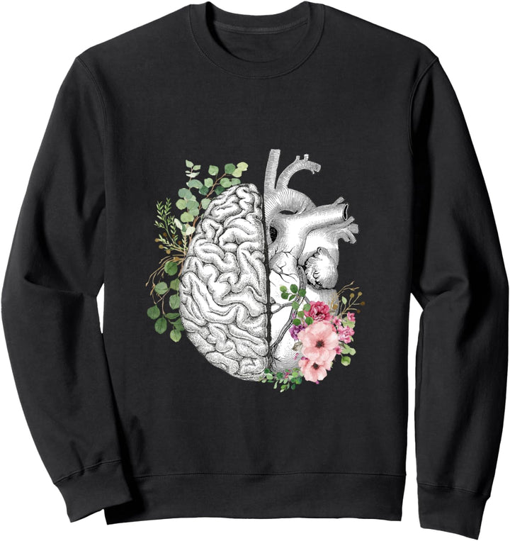 Balance Kopf und Herz, Florale Anatomie Kunst, rosa Rosen Sweatshirt