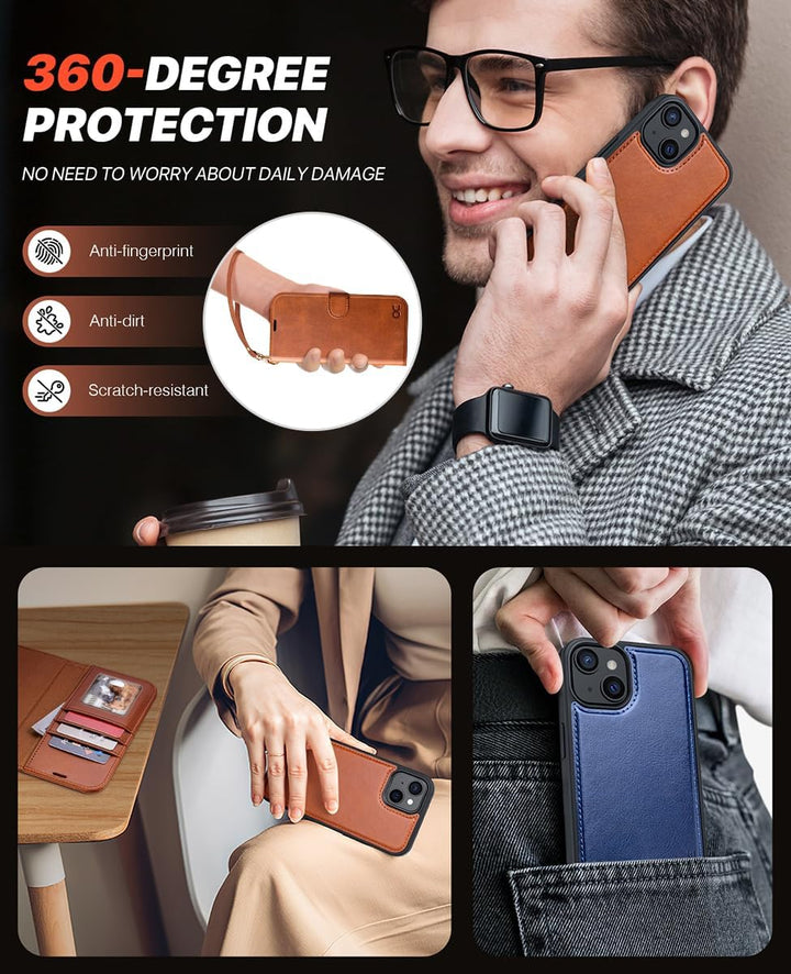 OCASE Kompatibel für iPhone 13 Hülle(2in1) Leder Stossfestes Case, Abnehmbare magnetische, Mit Hands