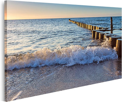 islandburner Bild auf Leinwand Wellenbrecher In Der Ostsee Bilder Wandbilder Poster Leinwand 80x40cm