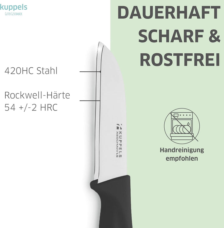 Kuppels KITCHEN LINE Küchenmesser Set 9 teilig schwarz, Scharfe kleine Küchenmesser aus 420HC Stahl,