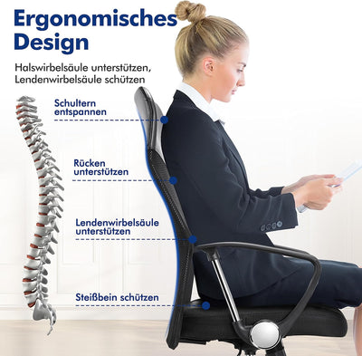 Yaheetech Bürostuhl, ergonomischer Schreibtischstuhl, chefsessel Computerstuhl, 360° Drehstuhl mit k