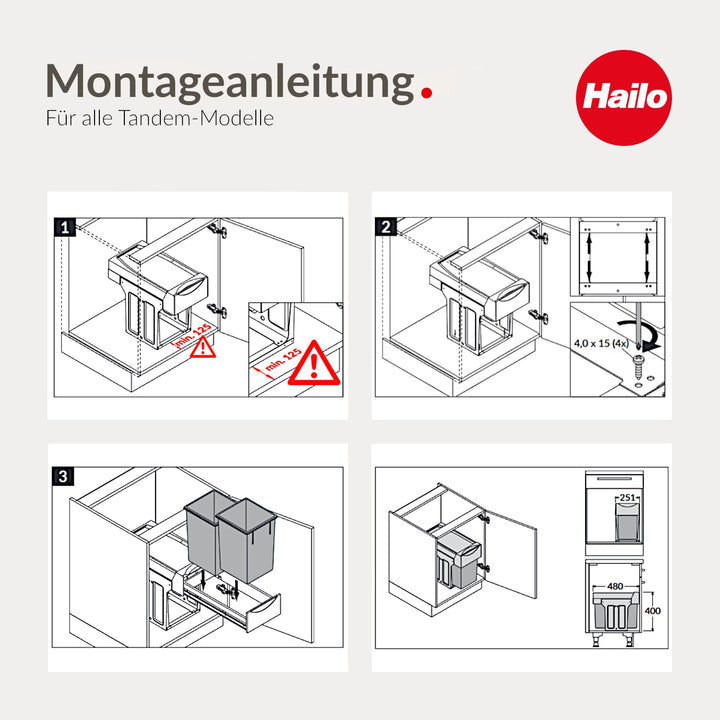 Hailo Abfallsammler Tandem 3666101 | Abfalleimer für Schränke ab 300 mm Breite mit Drehtür | Einbau