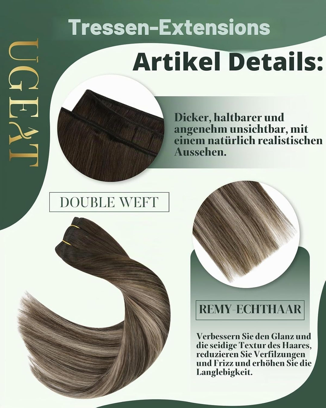 Ugeat Weft Extensions Echthaar Aschblond Balayage Tressen Extensions Echthaar Ombre Bunkelbraun Echt