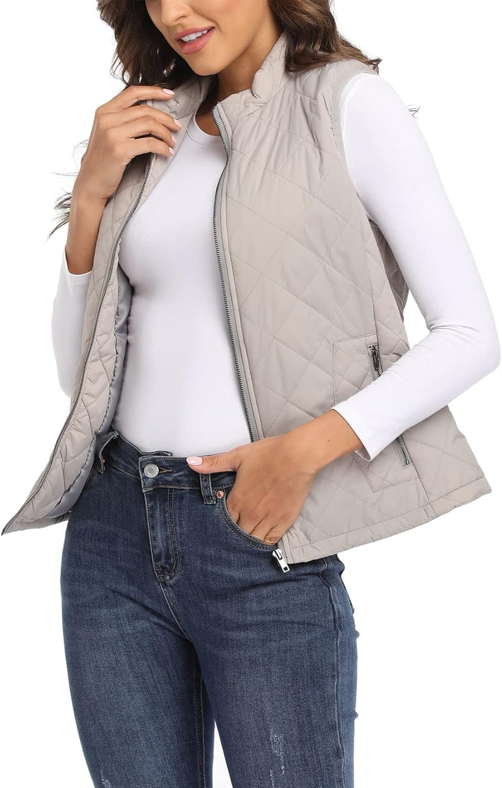 MISS MOLY Damen Weste mit Stehkragen Weste Jacke Winter Warm Ultraleicht Hellgrau 46, Hellgrau 46