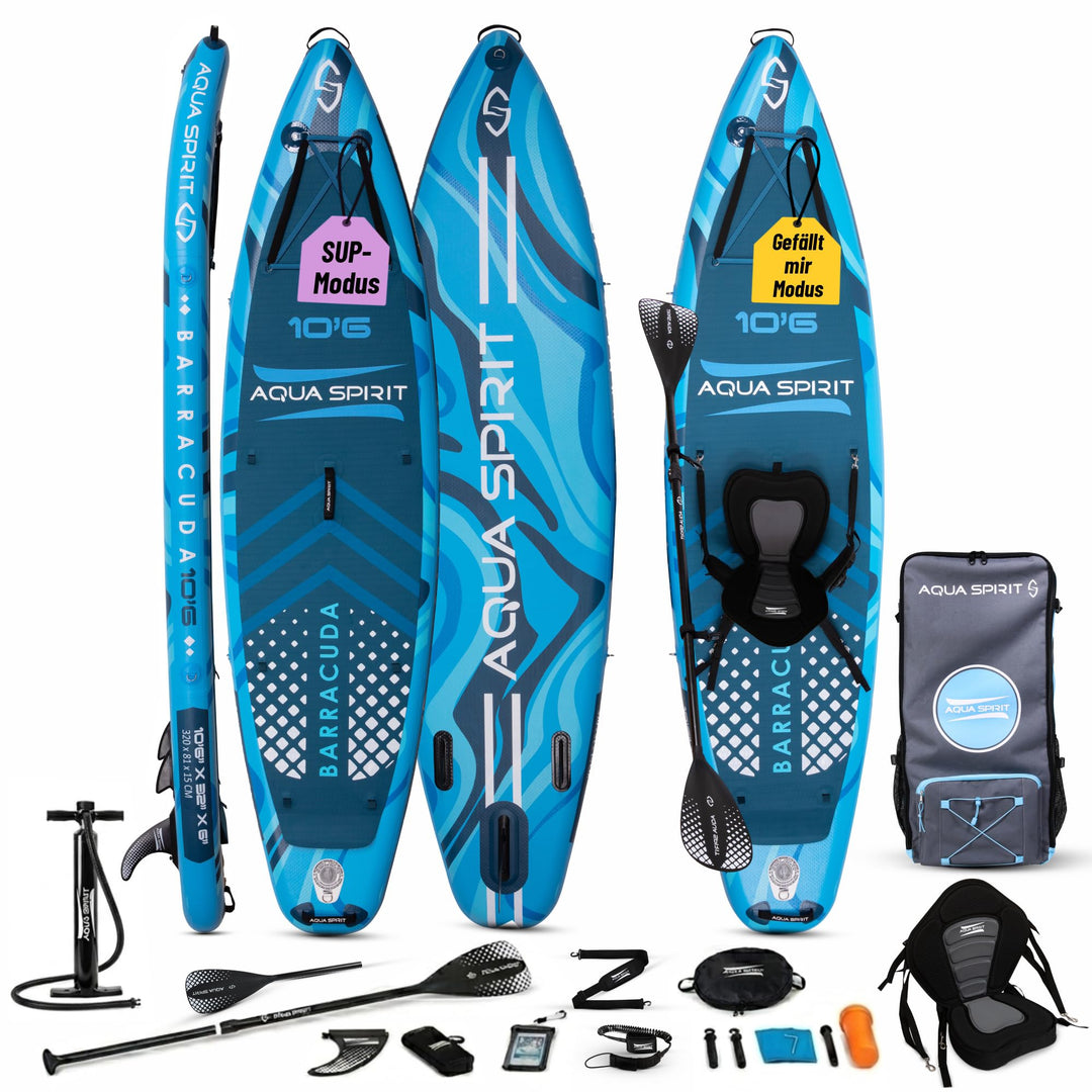 AQUA SPIRIT SUP Aufblasbare Boards für Stand-Up Paddling Paddel Board Set Mit verstellbarem Paddle,