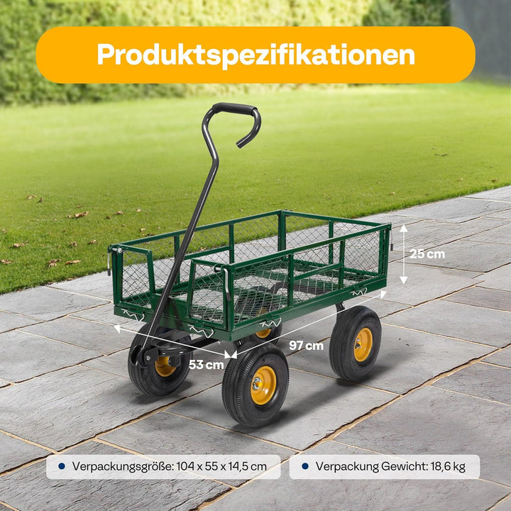VIVOHOME Gartenwagen mit Abnehmbaren Seiten und Luftreifen, Belastbarer Transportwagen bis 400kg mit