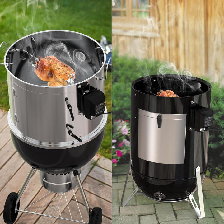onlyfire Edelstahl Grillspiess Set und Edelstahl Räucherkammer Mittelkochsystem für Weber 47cm Kugel
