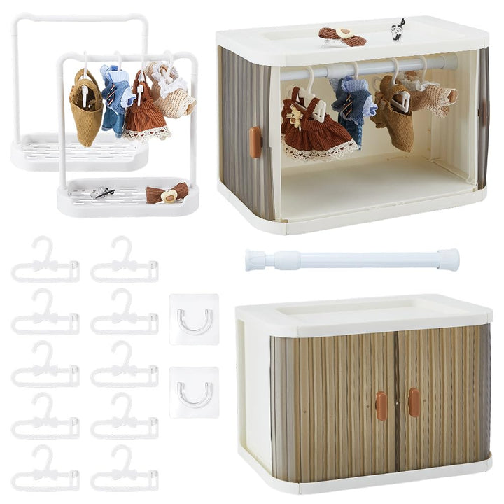 DICOSMETIC 15Pcs Puppenkleiderschrank Aufbewahrungsbox Zusammenklappbarer Puppenkleiderschrank Mit S
