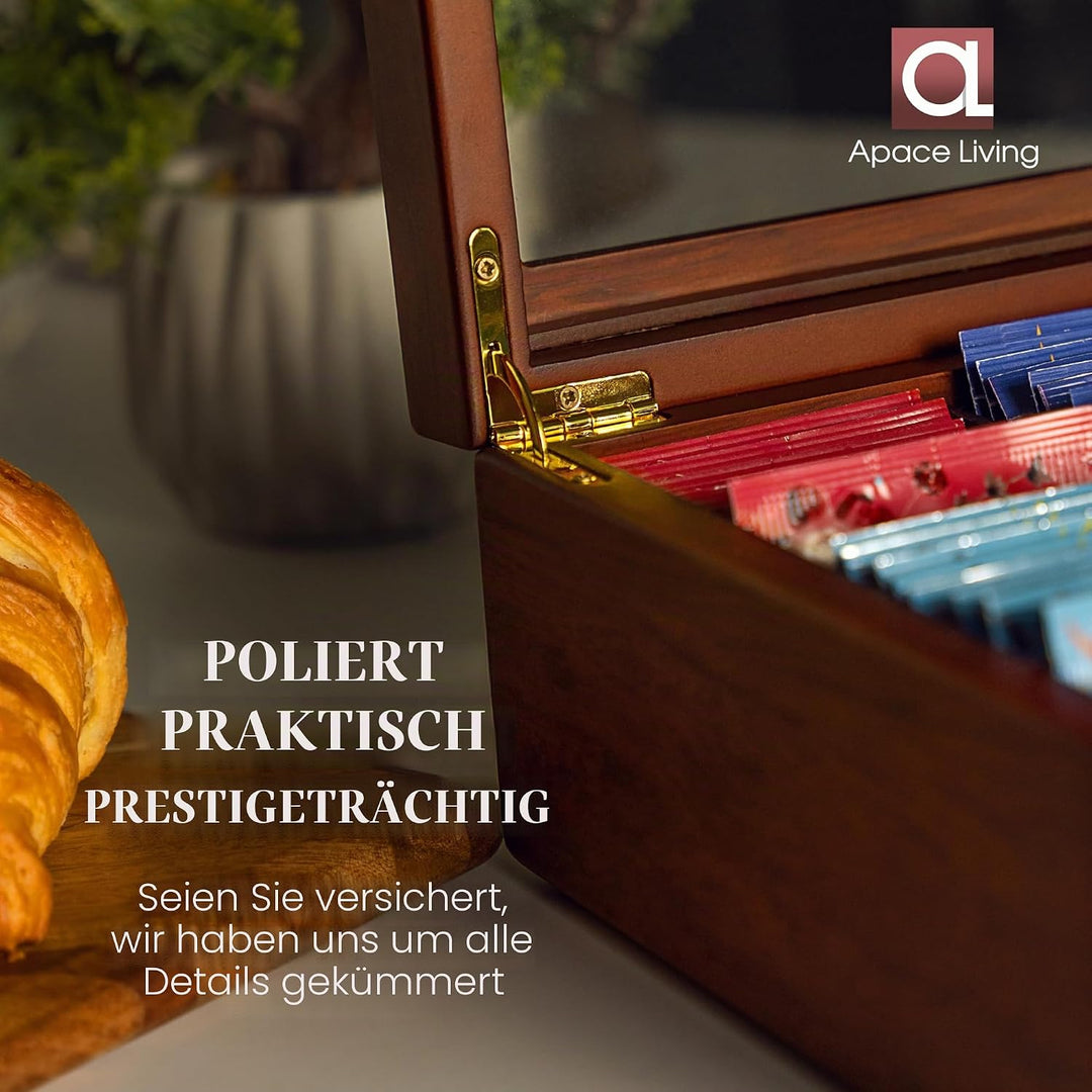 Tee Box von Apace Living - Luxeriöse Tee Aufbewahrung Box Holz – 8 Fächer für die Aufbewahrung von T