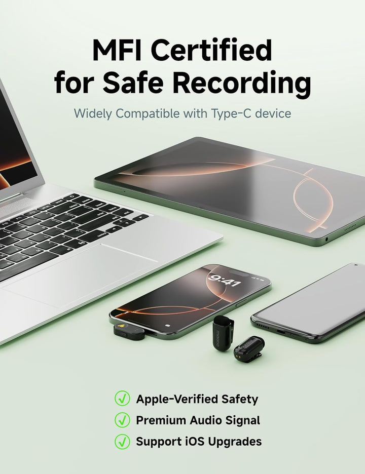 Kabelloses Handy Mikrofon - Wireless-Lavalier-Mikrofon für iPhone 16/15 Android, 48kHz, 4 Stufen Rau