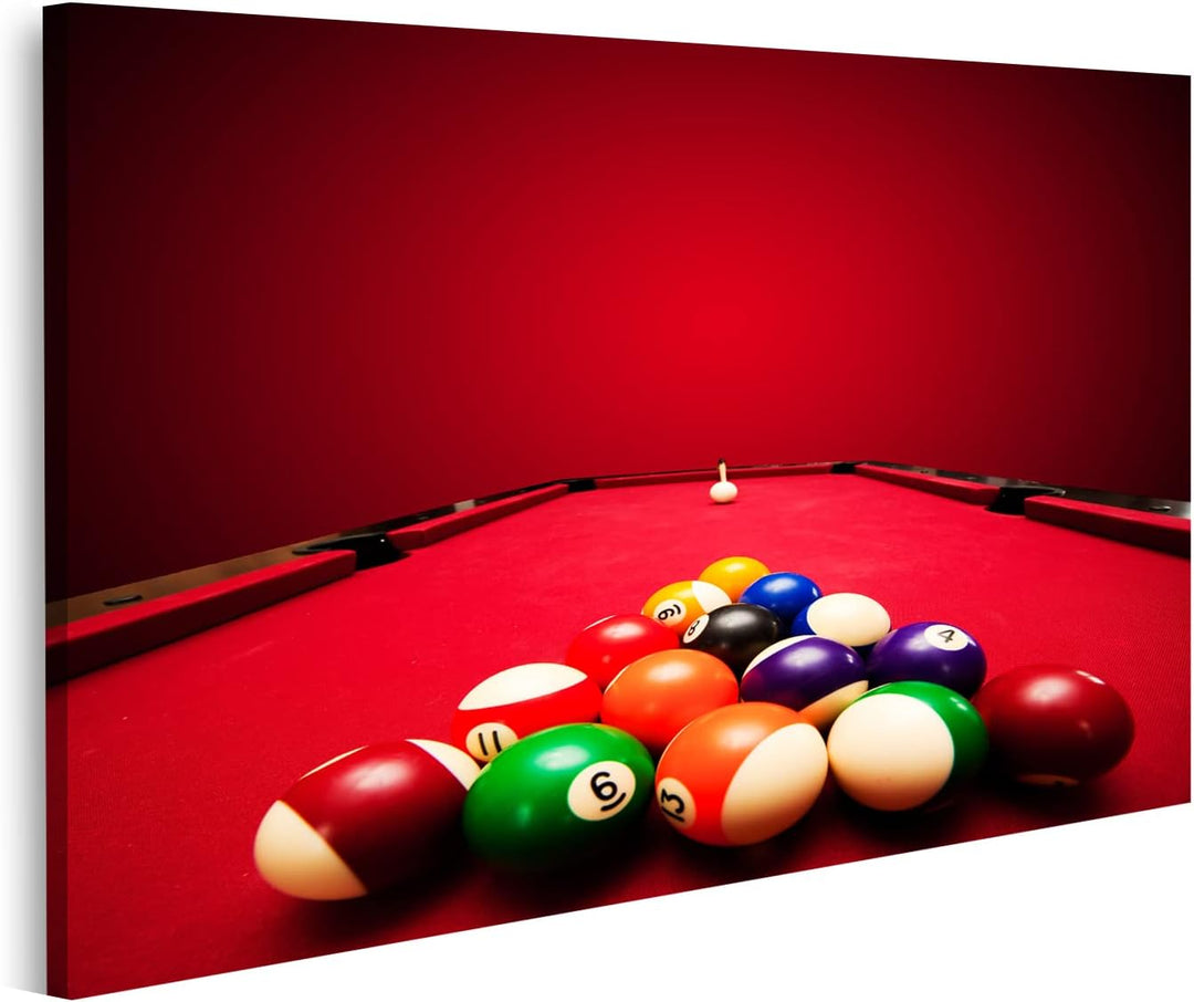 islandburner Bild auf Leinwand Billardkugeln In Dreieck Auf Rotem Billardtisch Bilder Wandbilder Pos