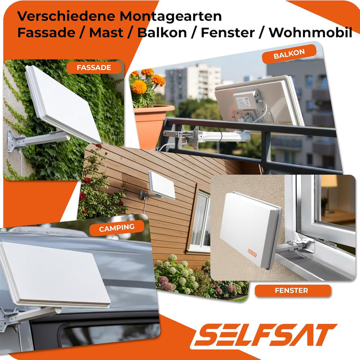 Selfsat H30D1+ Single Flachantenne für einen Teilnehmer inkl. Fensterhalterung Single Single, Single