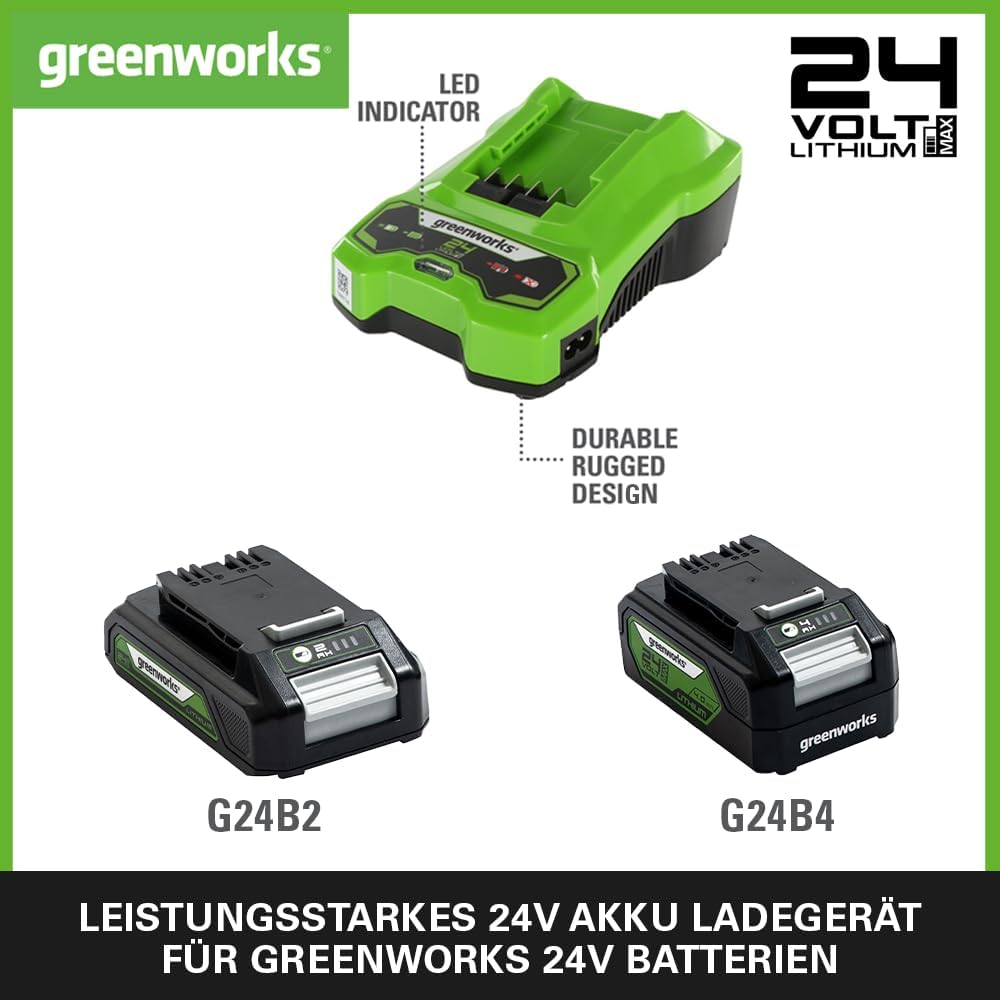 Greenworks 24V 2A Akku Ladegerät, für Greenworks 24V Batterien G24B2 & G24B4, Original Greenworks La