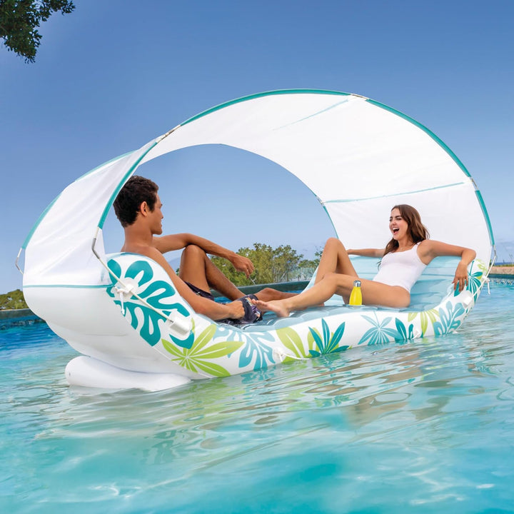 Intex 56294EU - Aufblasbare Lounge-Luftmatratze Tropical mit abnehmbarem Sonnenschutz, PVC, Blau, 22