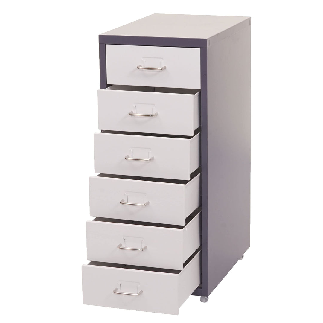 PROREGAL Rollcontainer Housten HxBxT 69x28x41cm 6 Schubladen Dunkelgrau Weiss Schubladenschrank Stah