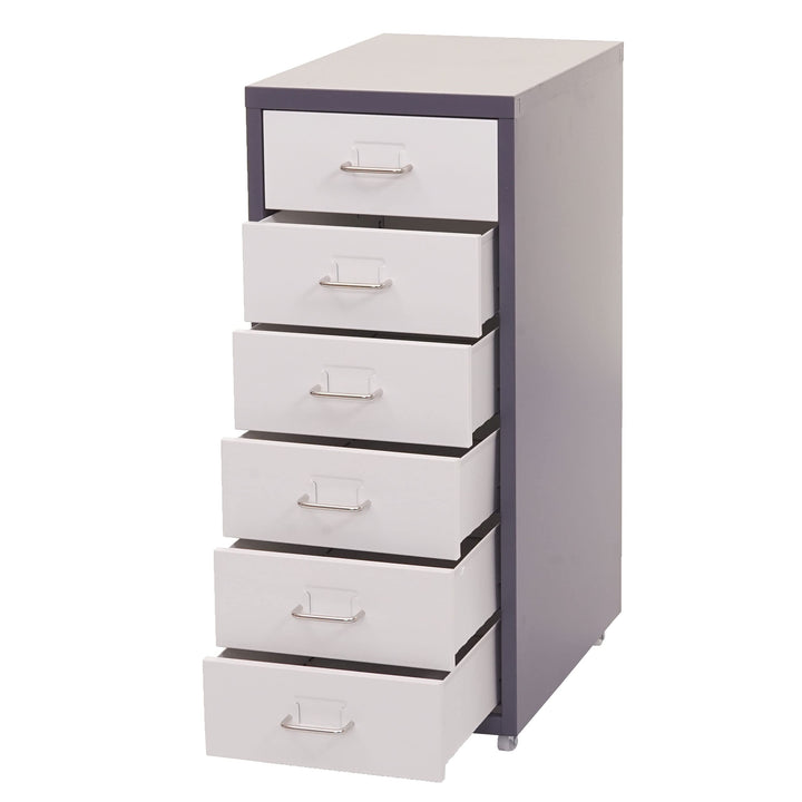 PROREGAL Rollcontainer Housten HxBxT 69x28x41cm 6 Schubladen Dunkelgrau Weiss Schubladenschrank Stah