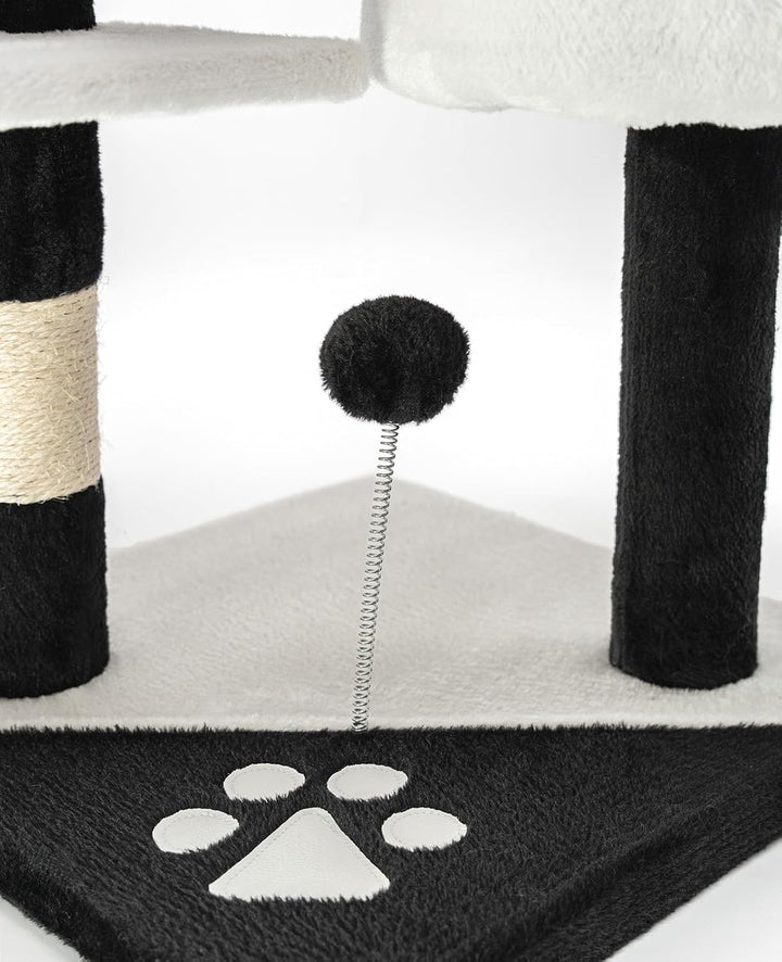 lionto Kratzbaum für Katzen mit 2 Plüschbällen & Spielseil, Höhe 112 cm, Katzenbaum mit Sisalseil &