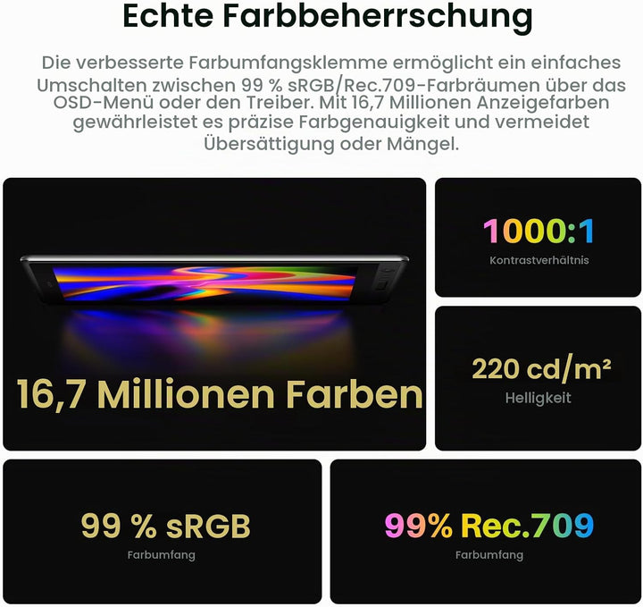 HUION Kamvas Pro 16 V2 Grafiktablett mit Display, 15,6 Zoll Drawing Tablet 16384 Stiftdruck, batteri