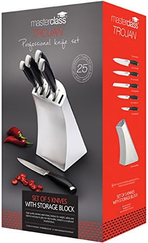 KitchenCraft MasterClass Trojan Edelstahl Messer Set und Messerblock, 5 professionelle Küchenmesser