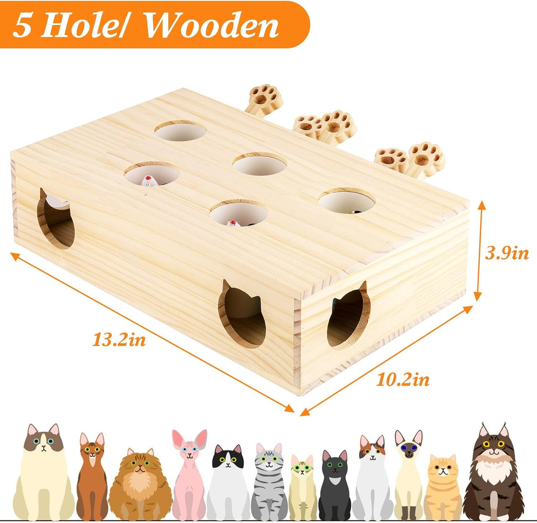 Interaktives Katzenspielzeug Holz Spielzeug, Maulwurf Maus, Puzzle Box mit Spielzeugen für Katzen, J
