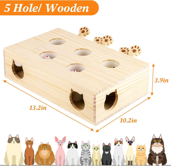 Interaktives Katzenspielzeug Holz Spielzeug, Maulwurf Maus, Puzzle Box mit Spielzeugen für Katzen, J