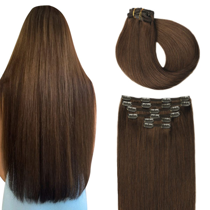 SURNEL Clip in Echthaar Extensions 50cm 6pcs Mittelbraun Haarverlängerung Clips in Echthaar Extensio