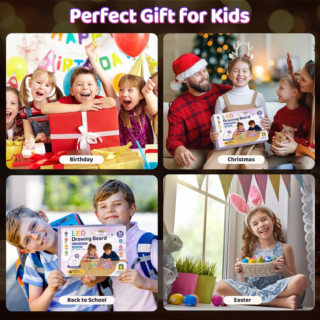 LED Zeichenbrett für Kinder, 30x40cm Wiederaufladbare LED Notiztafel mit Farben und 15 Lichtmodi, Ma