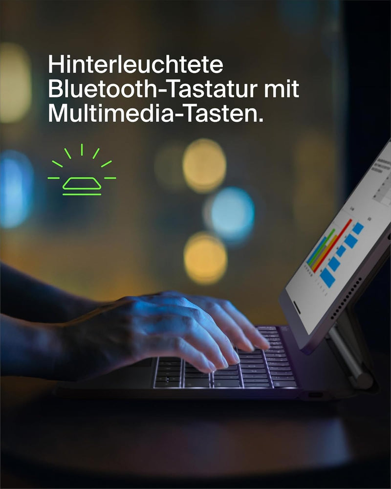 Belkin Pro Bluetooth-Tastatur mit Hülle und magnetischem Ständer, iPad Tastatur, Multi-Gesture-Steue