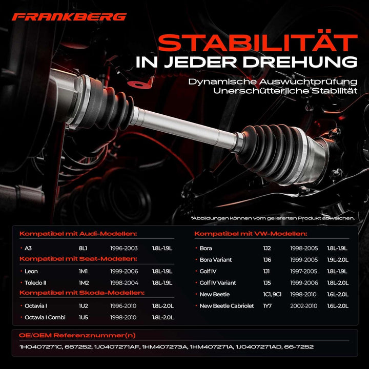Frankberg Antriebswelle Schaltgetriebe Vorne Links Kompatibel mit A3 8L1 Golf IV 1J1 New Beetle 1Y7