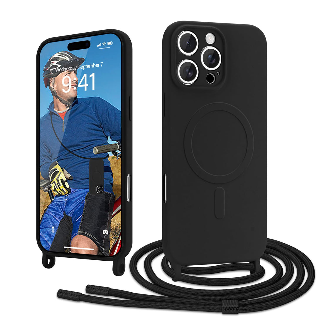 Handyband für iPhone 16 Pro Hülle mit Band [Kompatibel mit Magsafe] Flüssig Silikon Necklace Handyhü