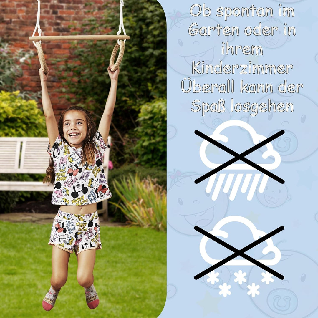 MOAS SHOP® Trapez Schaukel - Turnringe Kinder, Buchenholz, Verstellbare Seillänge, 50 kg Kapazität -