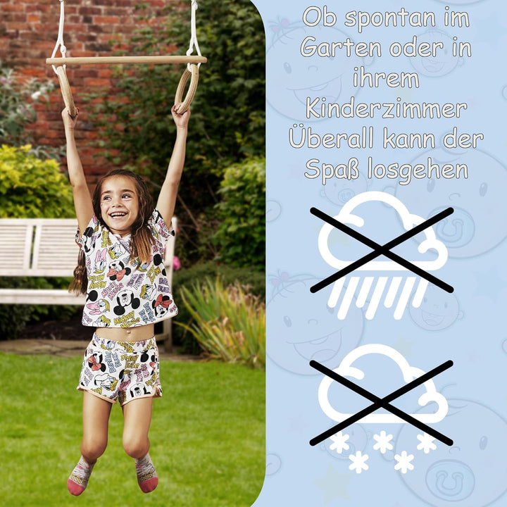 MOAS SHOP® Trapez Schaukel - Turnringe Kinder, Buchenholz, Verstellbare Seillänge, 50 kg Kapazität -
