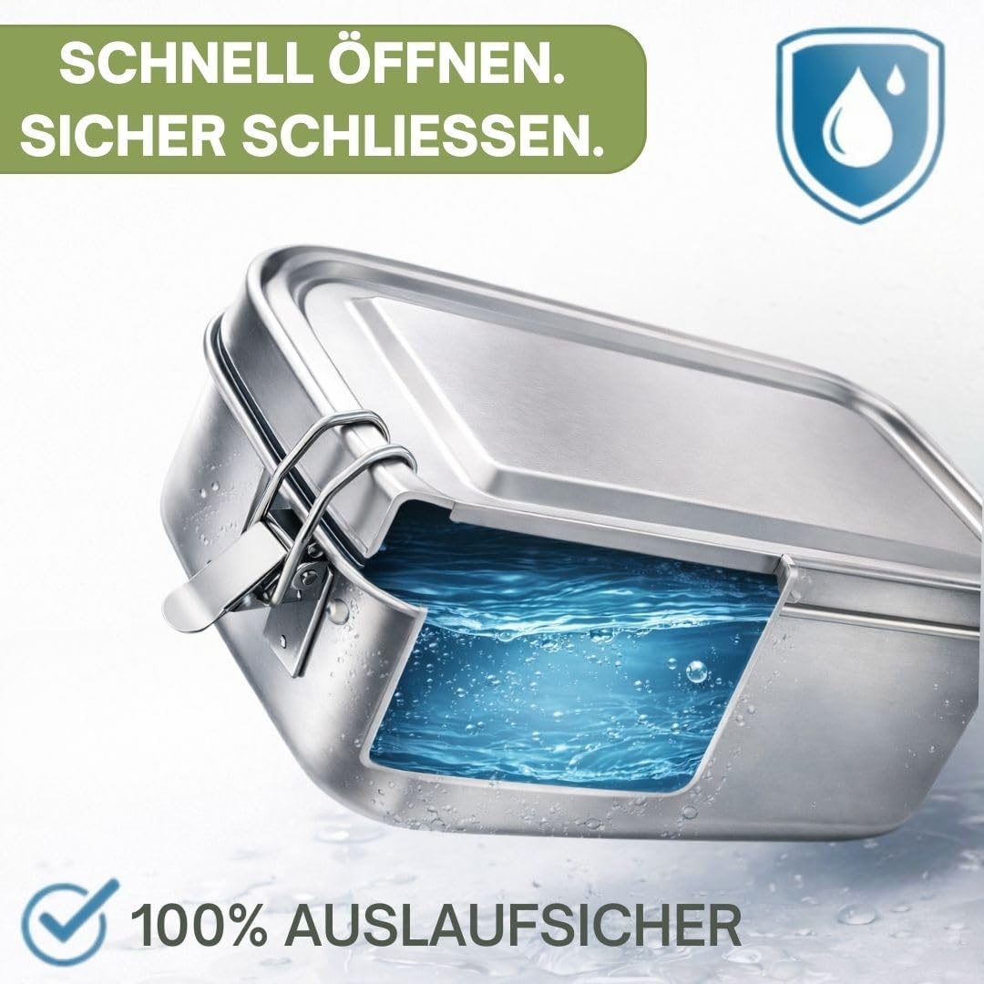 Premium Lunchbox 1400 ml aus Edelstahl – auslaufsichere Brotzeitbox mit Fächern, nachhaltige Bento-b