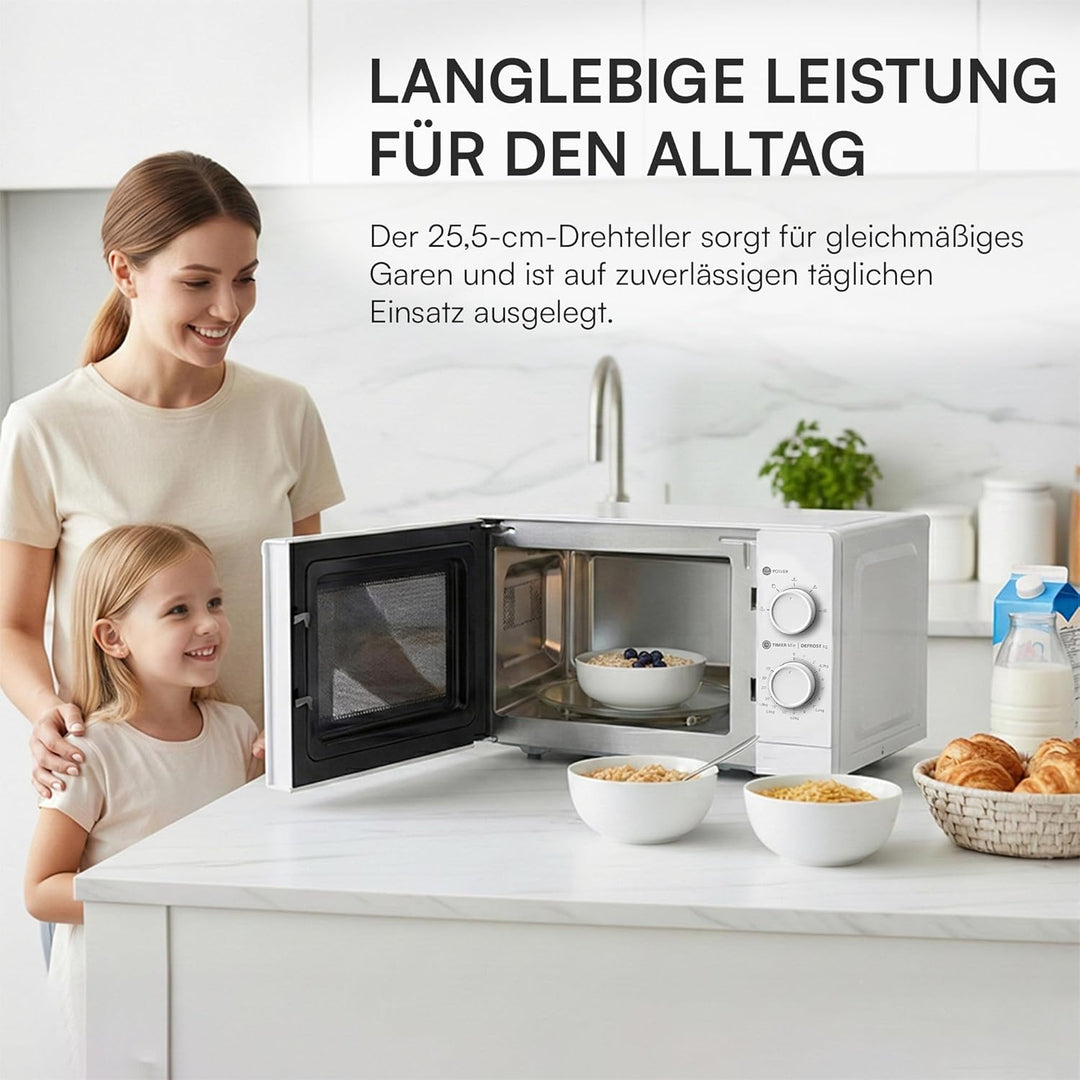 HMW-MD20MWH Mikrowelle • 20 L - 700 W, Manuelle Bedienung - 5 Leistungsstufen, Auftaufunktion - Dreh