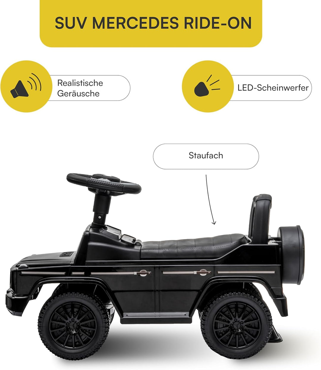 Baroni Toys SUV Mercedes Ride-On Schiebeauto für Kinder von 1-4 Jahren, realistische Geräusche, ruts