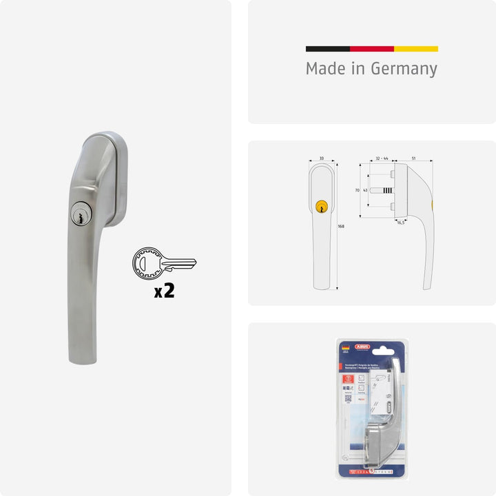 ABUS Abschliessbarer Fenstergriff FG300 AL0145 - Fensterknauf mit Druckzylinder, gleichschliessend -
