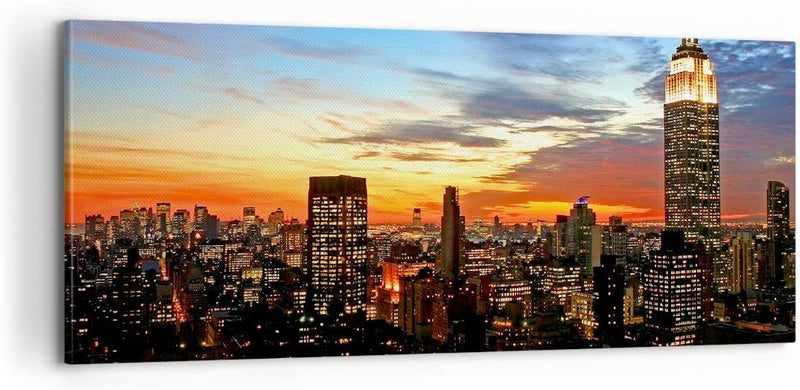 Bilder auf Leinwand 100x40cm Leinwandbild Amerika gebäude sonnenuntergang wolkenkratzer Gross Wandde