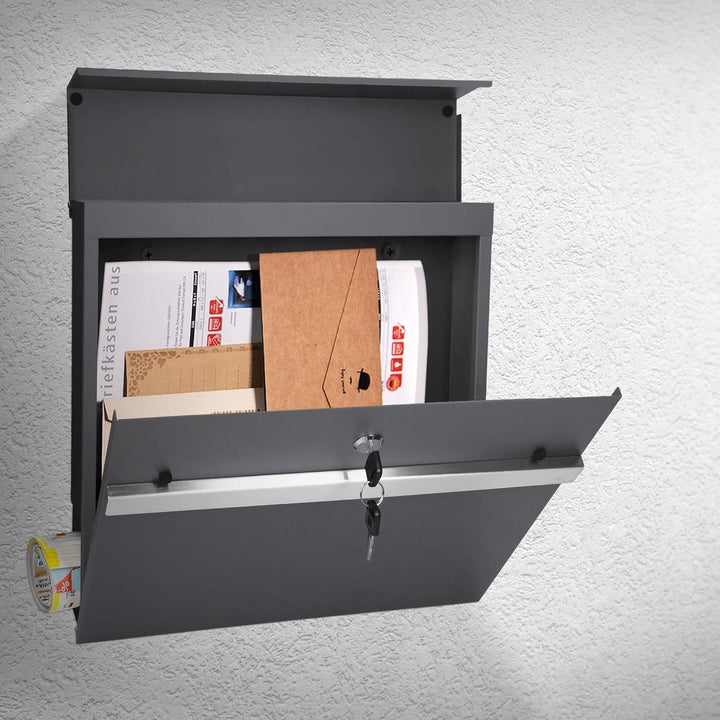 ECD Germany Briefkasten mit Zeitungsfach 37x11x36,5 cm aus Stahl pulverbeschichtet Anthrazit-Grau in