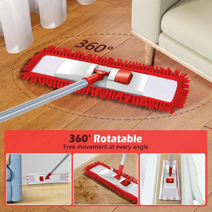 Masthome Wischmopp,Bodenwischer Set mit 4 Wischpads,Chenille Wischmopp mit 128cm Griff,Mikrofaser Wi