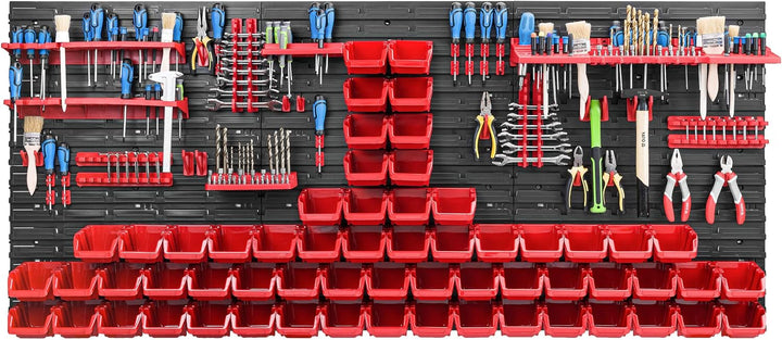 Lagersystem Werkstattregal | 172 x 78 cm | 60 stck. Box | Wandregal mit Werkzeughalterungen und Stap