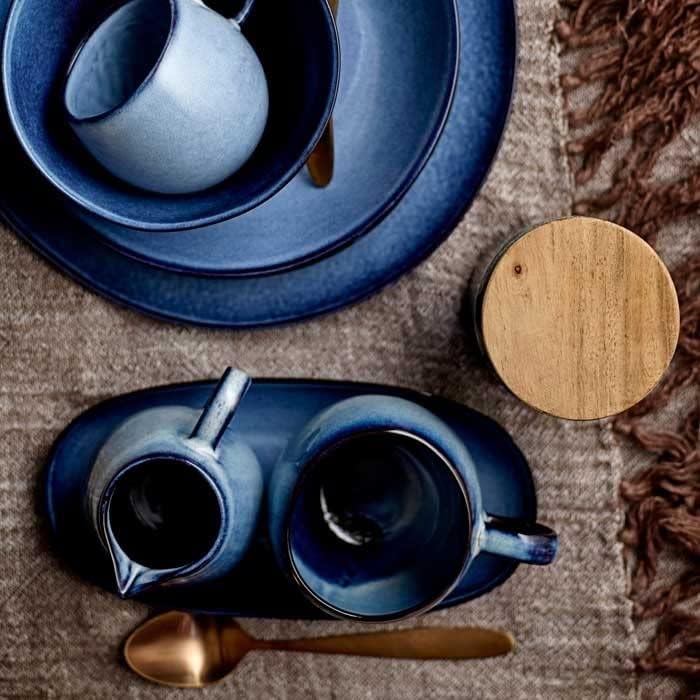 Bloomingville Serviertablett Sandrine, blau, Keramik 16 x 34 x 3,5 cm Blau, 16 x 34 x 3,5 cm Blau