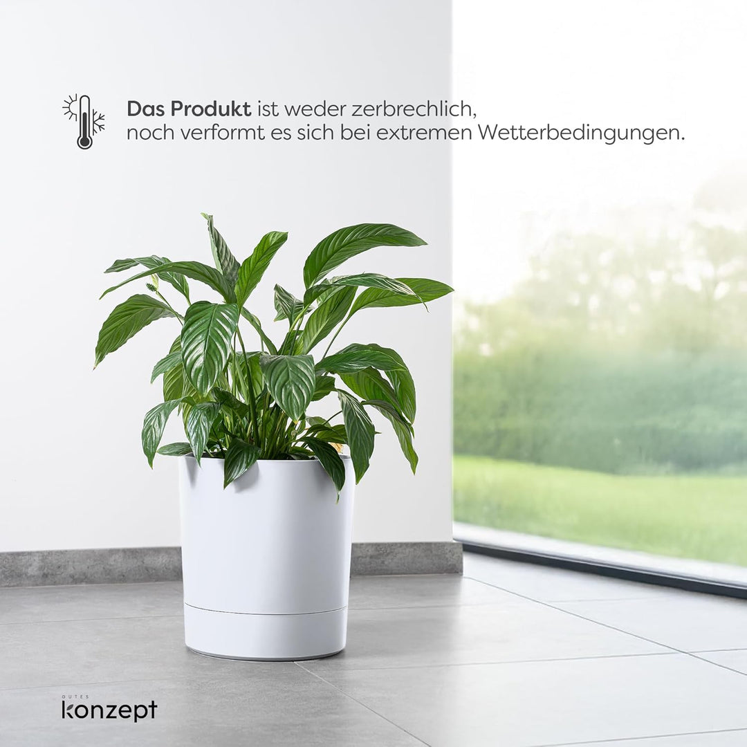KONZEPT Blumentopf mit Untersetzer 38 cm - grosser Übertopf aus Kunststoff für Zimmerpflanzen, moder