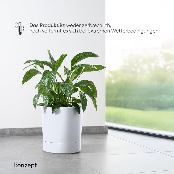 KONZEPT Blumentopf mit Untersetzer 38 cm - grosser Übertopf aus Kunststoff für Zimmerpflanzen, moder