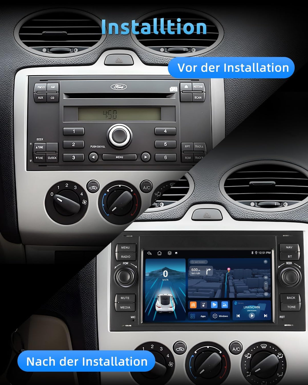 ESSGOO 2+64G Wireless Autoradio Android 14 Car Radio mit Carplay und Android Auto Für Ford Fiesta Ga